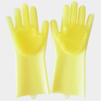 1 PAIR Reusable Silicone Brush Scrubber Gloves Heat Resistant for Dish washing  Kitchen Bathroom Cleaning